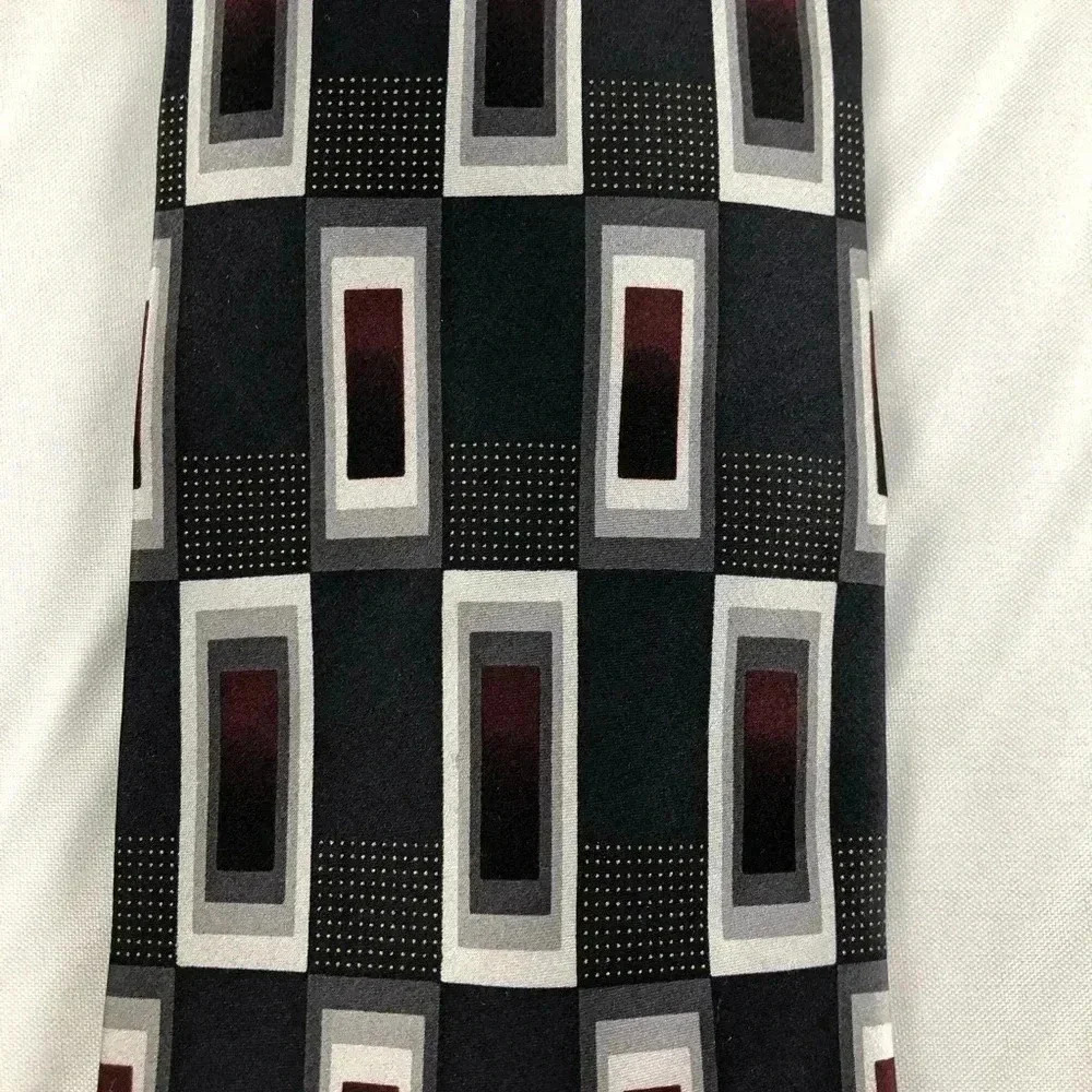 Valerio Garati‎ Necktie Mens OS Black Grey Geometric Silk Hand Made Classic Tie